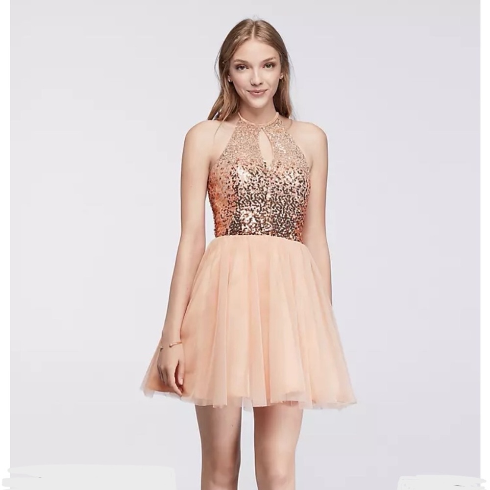 Short Halter Dress with Sequin Keyhole Bodice size 5